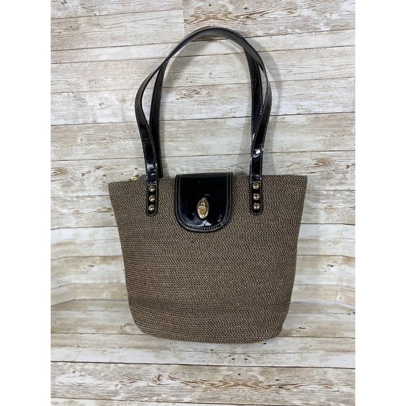 Eric Javits New York Braided Straw Patent Leather Trim Bucket Purse Handbag Bag - Picture 14 of 14